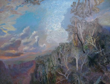A painting of the Australian bush in gentle pastels