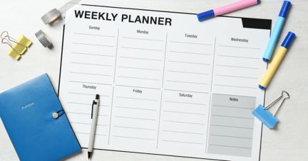 weekly planner with related stationary
