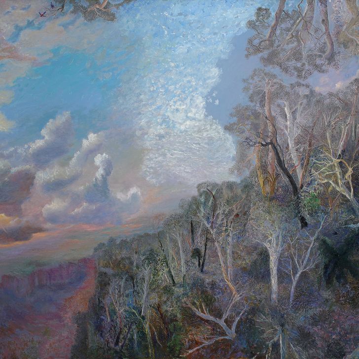 A landscape painting titled evening shadows