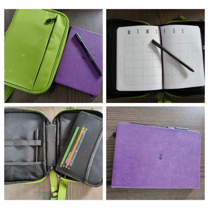 collage of 4 photos with different views of the planner