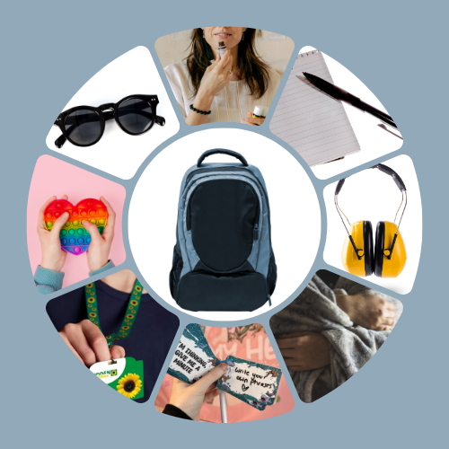 Sensory kits image a photo of an example of AT items for a sensory kit