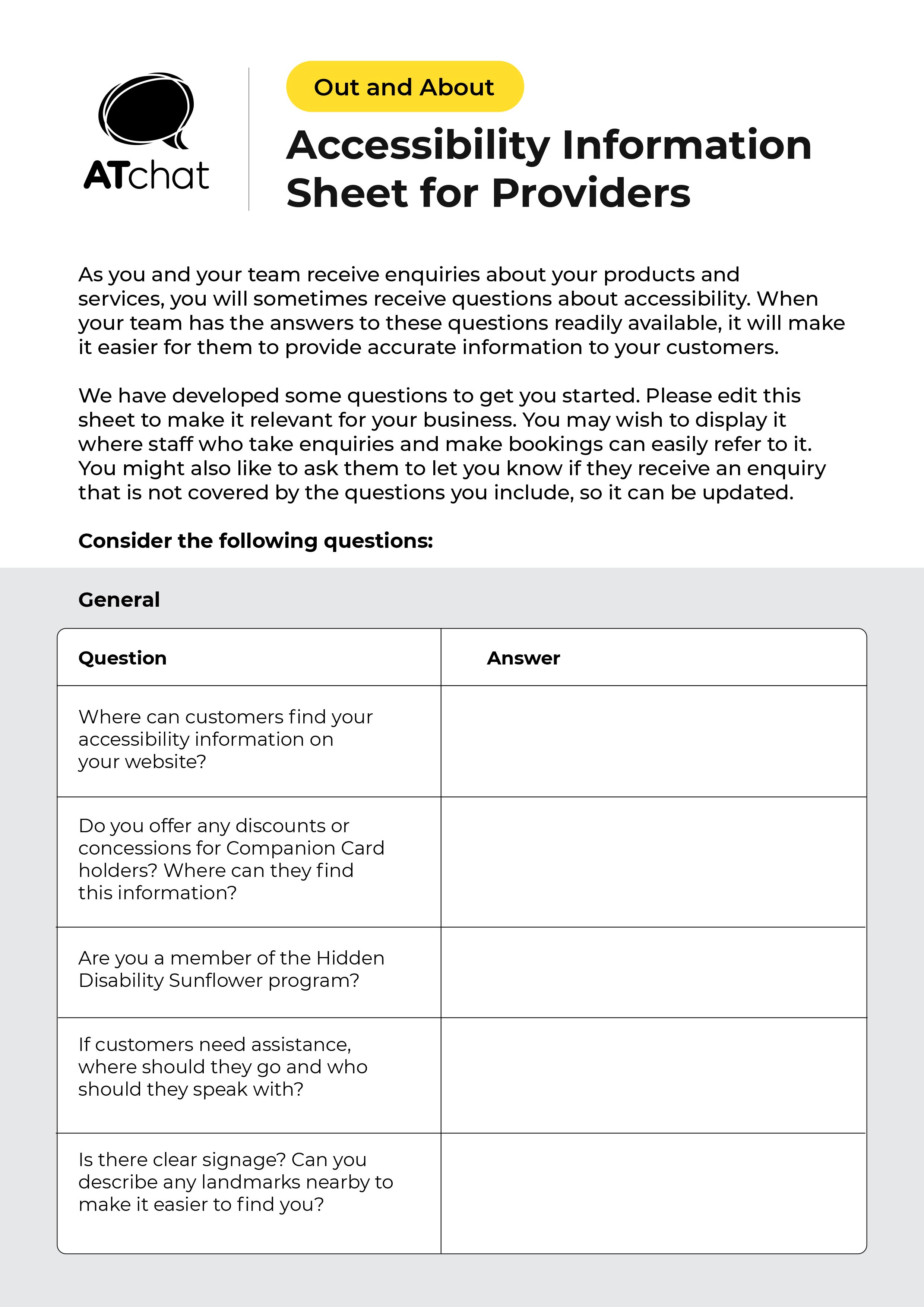 AT Chat - RESOURCE - Out and About Accessibility Information Sheet for Providers - image AT Chat - RESOURCE - Out and About Accessibility Information Sheet for Providers - image