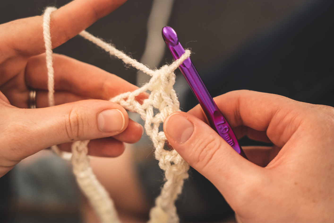 Dear Chatterbox page header Image of someone crocheting