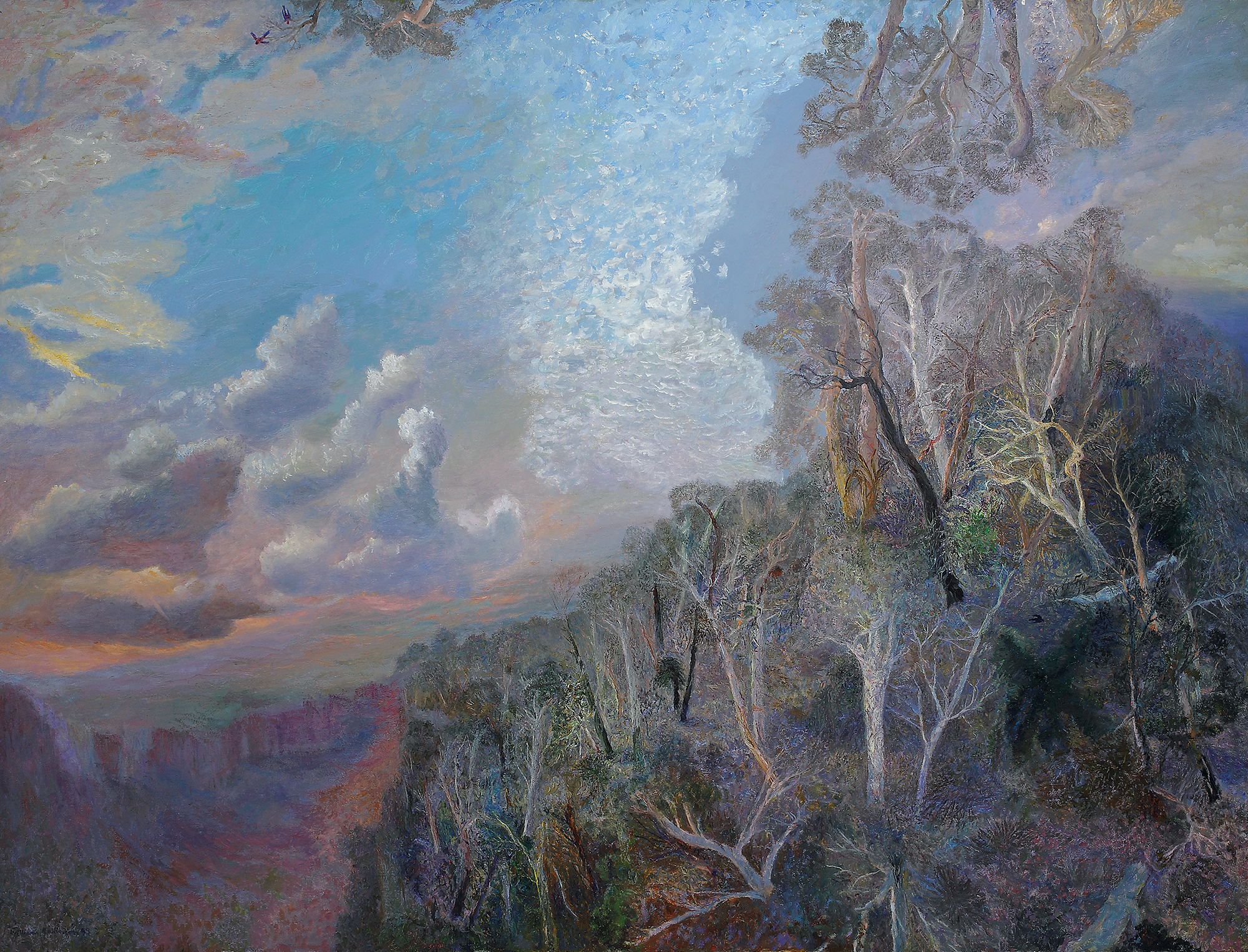 Evening-shadows,-Numinbah-1999 A photo of a painting of the Australian bush at dusk